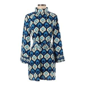 Zara Blue Navy Floral Print Long Sleeve Dress